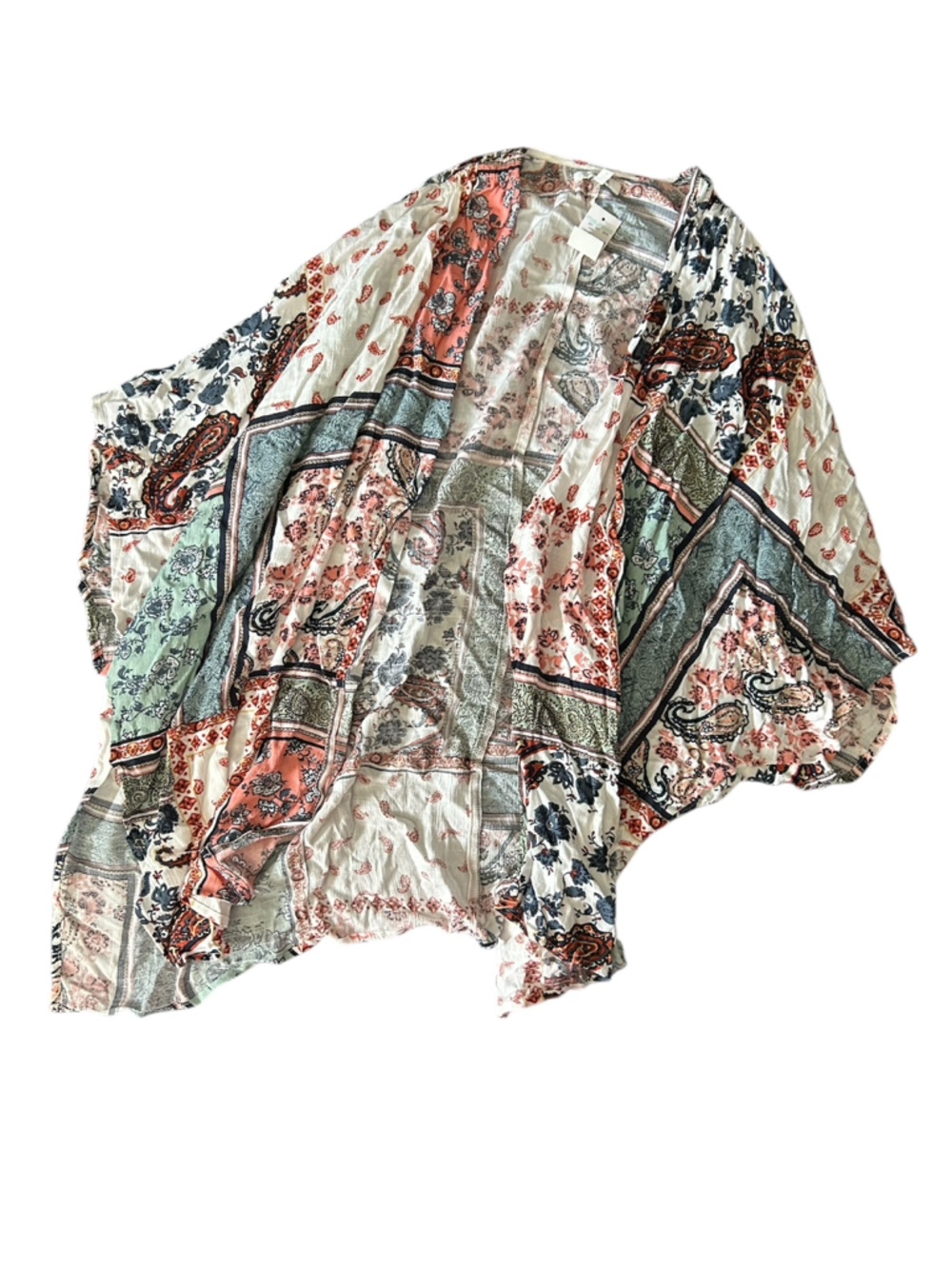 Maurices Patchwork Floral Ruffle Sleeve Top - Coral, Sage, Navy, Cream